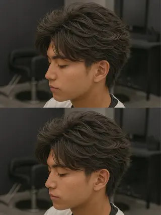 ミディアム パーマ ヘアアレンジ メンズ 🔥ニュアンス フェザー小林海斗🔥のヘアスタイル