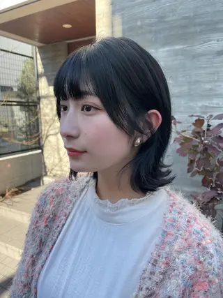 ミディアム カラー 顔周りカット 【オノザワリョウ】のヘアスタイル