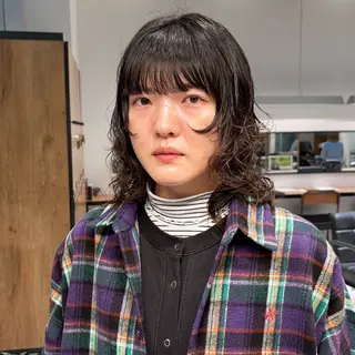ミディアム パーマ 金本麗美 ボブパーマ グレージュ/オリーブのヘアスタイル