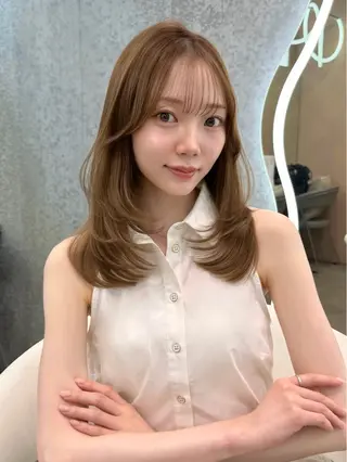 ミディアム カラー ヘアアレンジ ブリーチなしW🎀 髪質改善/はのんのヘアスタイル