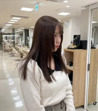 ロング カラー シャドウパーマ／骨格 矯正カット　トモキのヘアスタイル