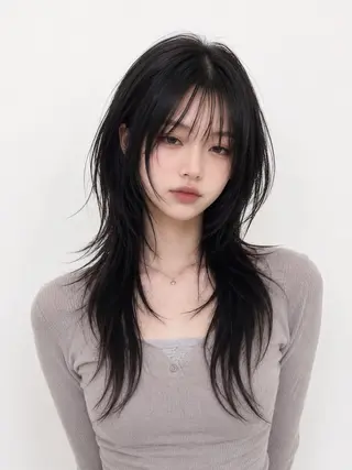 ロング rina韓国レイヤー ハッシュカットのヘアスタイル