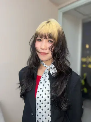 セミロング カラー 岡山ハイトーン・ ルーツカラー/こもものヘアスタイル