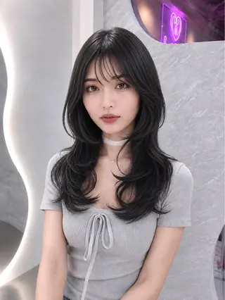 セミロング カラー ヘアアレンジ 🖤kana韓国ヘア 艶髪カラー特化🖤のヘアスタイル