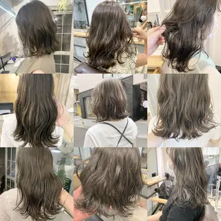 ミディアム カラー マツエク・マツパ ハイトーンボブ 前田 表参道　グレージュのヘアスタイル