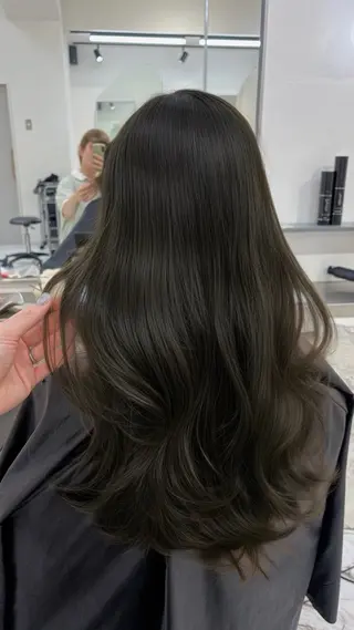 セミロング カラー パーマ TOMO/ブリーチ 無しオリーブのヘアスタイル