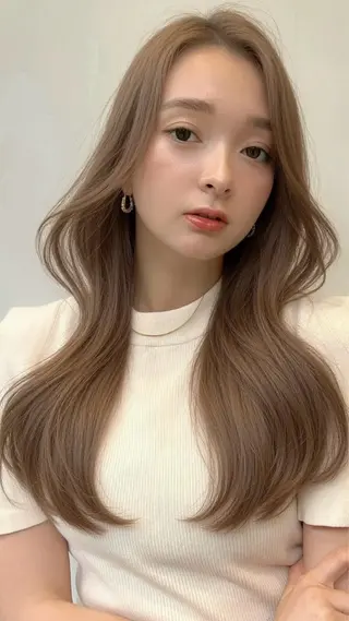 ロング カラー レイヤー/顔周り ブリーチカラーのヘアスタイル