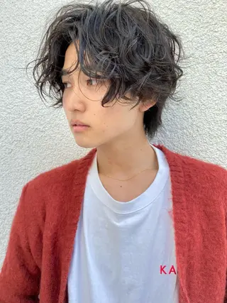 ミディアム パーマ メンズ 森貴裕/ニュアンス パーマ/オリーブのヘアスタイル