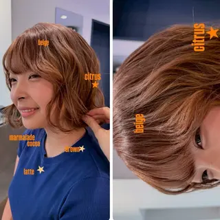 ミディアム カラー ヒマリ/ ベージュ/ハイトーンのヘアスタイル