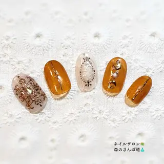 ネイル ショートネイル 森のさんぽ道のネイルデザイン
