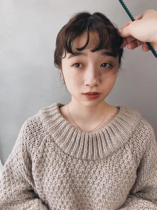 ミディアム カラー ヘアアレンジ ボブパーマコテ巻き風 パーマNo1深江秀平のヘアスタイル