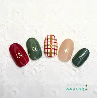 ネイル ショートネイル 森のさんぽ道のネイルデザイン