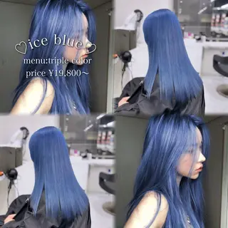 セミロング カラー 🩵色落ち可愛い 寒色カラー🩵のヘアスタイル