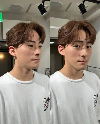 ミディアム カラー メンズ 💈ニュアンスパーマ センターパート💈のヘアスタイル