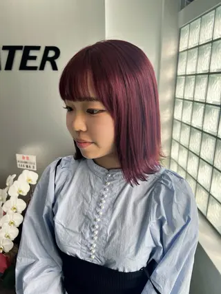 ミディアム カラー 暗髪🩶ラベンダー/ ブルー/ユウナ🤍のヘアスタイル