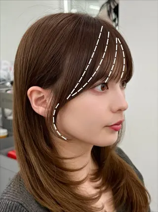 セミロング 割れない顔まわり× 小顔補正レイヤー難波のヘアスタイル