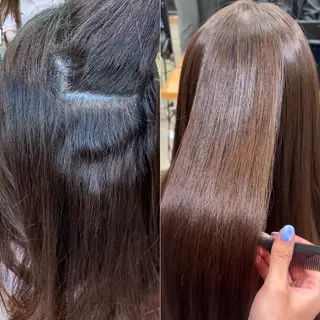 セミロング パーマ 艶カラー／縮毛矯正 ／kana‎🤍のヘアスタイル