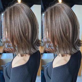 ミディアム カラー ヘアアレンジ ハイライト、レイヤー カット/西梅田/中西のヘアスタイル