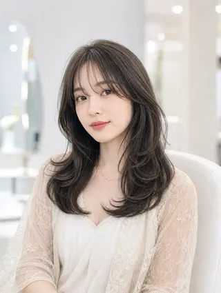 セミロング カラー 韓国レイヤーカット× 髪質改善ラビマーニのヘアスタイル