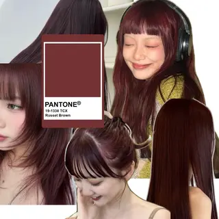 ロング カラー ふたば /暖色カラー /ワインレッドのヘアスタイル