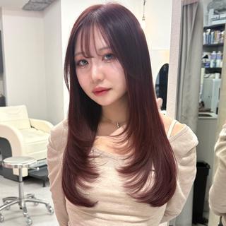 ロング カラー 鍋田/ 渋谷/ 縮毛矯正／レイヤーのヘアスタイル