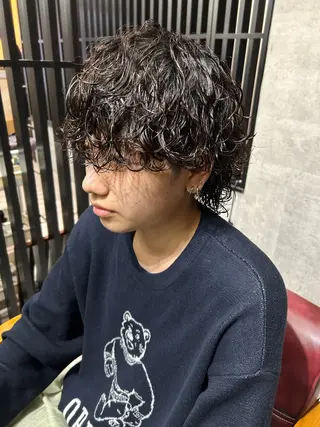 ミディアム カラー パーマ メンズ 勝毛 広貴のヘアスタイル