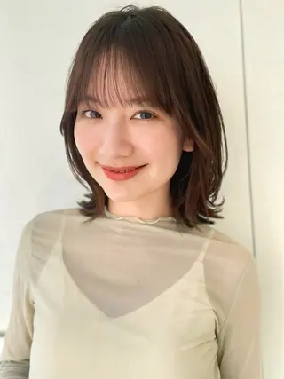ミディアム 縮毛矯正/小顔前髪 ボブ 秋本凌汰のヘアスタイル