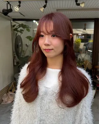 ロング カラー 韓国レイヤー柔らかい 地毛風縮毛矯正/マツのヘアスタイル