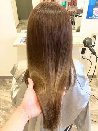セミロング カラー パーマ ブリーチ&ストレート 長谷川勇人のヘアスタイル