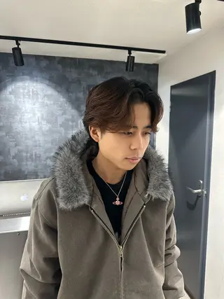 ミディアム パーマ メンズ 💈原宿指名No.1 センターパート💈のヘアスタイル