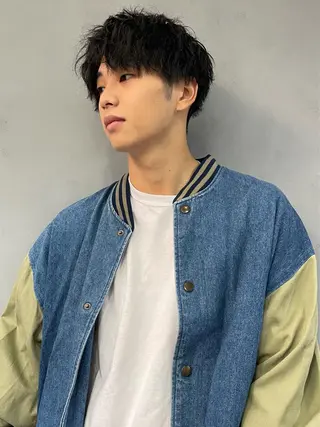 ショート カラー パーマ メンズ パーマ比率50% 辻本耀二郎のヘアスタイル