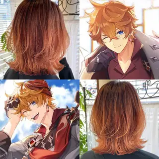ミディアム カラー インナーカラー 推し ブリーチ 髪質改善のヘアスタイル