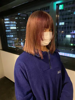 ミディアム カラー パーマ ヘアアレンジ デザインカラー/ボブ ブリーチカラー/ユリのヘアスタイル