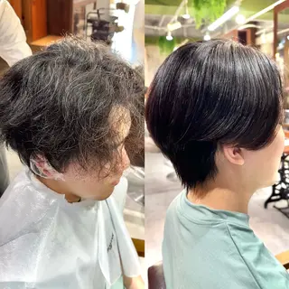 パーマ メンズ 女性カットモデル イケガヤのヘアスタイル