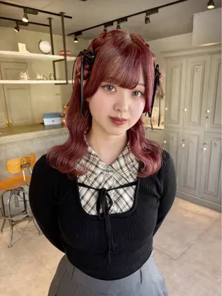 セミロング ヘアアレンジ 無料カットモデル💞 ピンク💞みどりのヘアスタイル