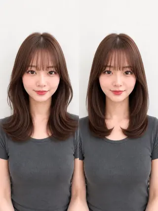 セミロング 顔周り/くびれヘア 韓国ヘア💕風間るなのヘアスタイル