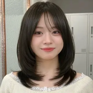 ミディアム 💖ボブ/縮毛矯正 顔周りレイヤー/ユイのヘアスタイル