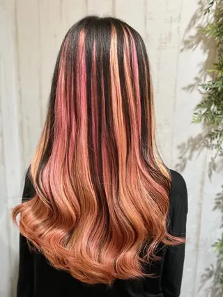 ロング カラー パーマ ヘアアレンジ 大阪レミーエクステ チビ編み込みのヘアスタイル