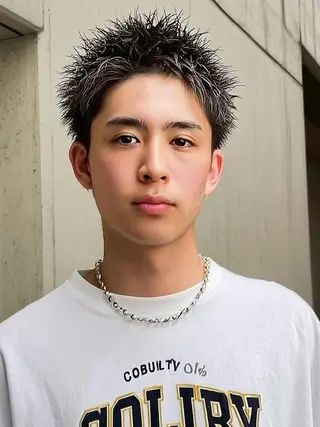 メンズ パーマ Seleneキズナ ワンカラー/ブリーチのヘアスタイル