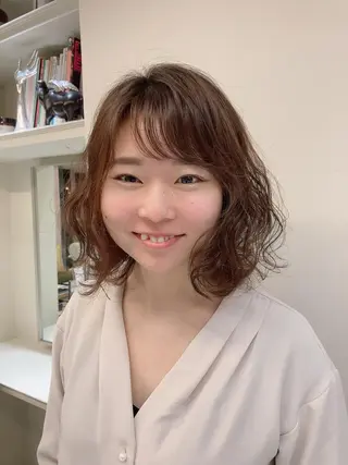 ミディアム パーマ 似合わせカット/ カラー🌼松原 寿花のヘアスタイル
