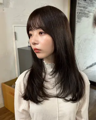ロング カラー 韓国レイヤー柔らかい 地毛風縮毛矯正/マツのヘアスタイル