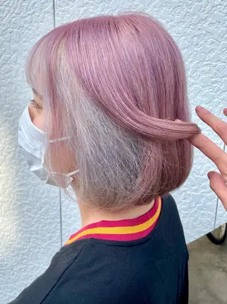 セミロング カラー インナーカラー 推し ブリーチ  髪質改善のヘアスタイル