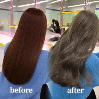 ロング カラー ブリーチ縮毛矯正飛我 韓国ヘア🫧のヘアスタイル