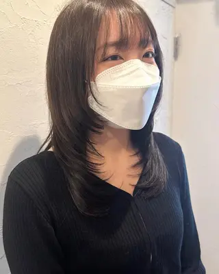 セミロング カラー 韓国風レイヤーカット 上手く丁寧早い/マツのヘアスタイル