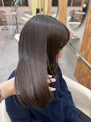ミディアム カラー 縮毛矯正/暖色カラー ピンクベージュのヘアスタイル