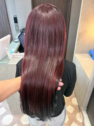 セミロング カラー 天神暖色カラー レイヤー・髪質改善のヘアスタイル