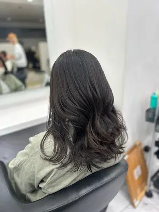 セミロング カラー パーマ ヘアアレンジ メンズ キッズ ブリーチなしカラー/ ブラウン/レイヤーのヘアスタイル