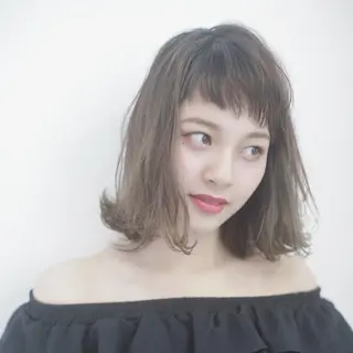 ミディアム カラー パーマ ヘアアレンジ 髪質改善/縮毛矯正 心斎橋/池本有宏のヘアスタイル