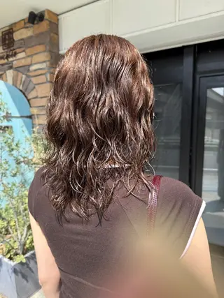 ミディアム カラー パーマ 透明感カラー/パーマ 🌀アオノのヘアスタイル