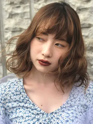 ミディアム カラー 美髪矯正 韓国レイヤーのヘアスタイル